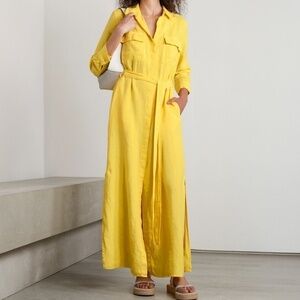 Yellow Long Sleeve Maxi Shirt Dress with Belt